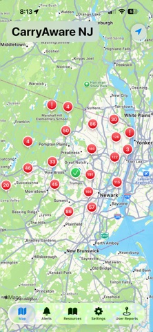 CarryAwareNJ map shown in its official App Store screenshots